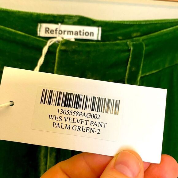 Reformation Velvet Wide Leg Pants trousers Size 2 Kelly Green Boho Luxe pockets - Picture 3 of 11